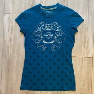 Hard Rock Cafe Tampa Teal Fleur de Lis Short Sleeve Babydoll T-Shirt, small